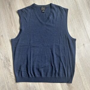 Jos A Bank Mens L 100% ITALIAN MERINO‎ WOOL Sweater Vest Soft V Neck Blue